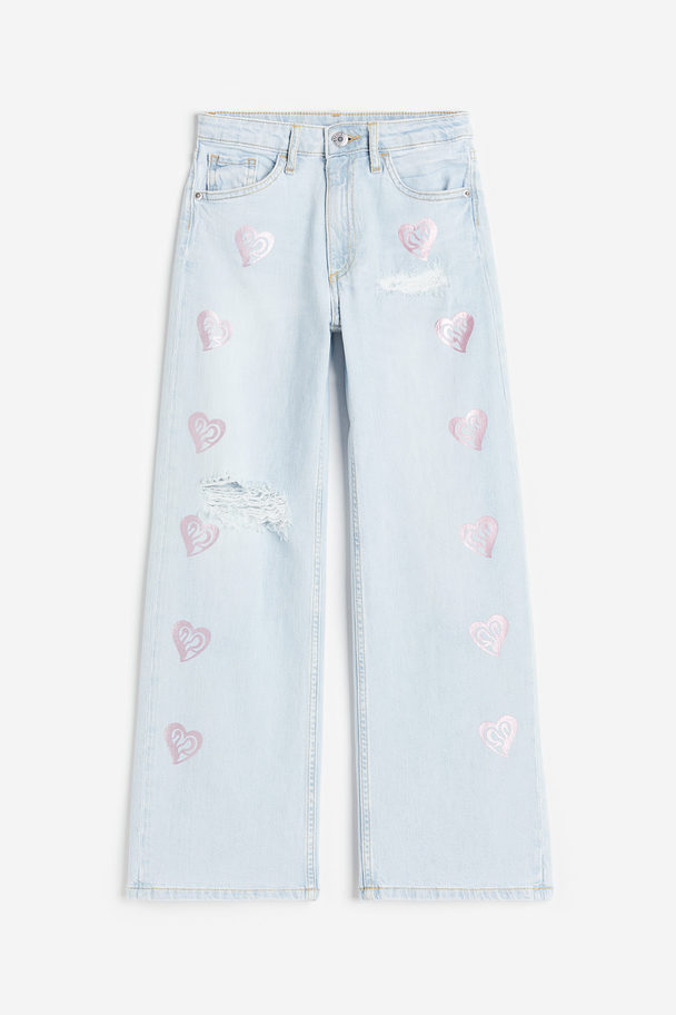 H&M Wide Fit Jeans Licht Denimblauw/hartjes