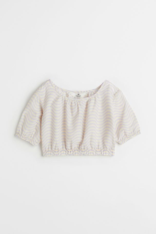 H&M Puff-sleeved Top Light Purple/patterned