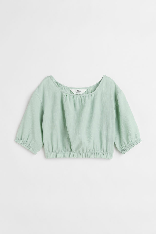 H&M Puff-sleeved Top Light Green