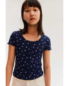 Ribbed T-shirt Dark Blue/butterflies