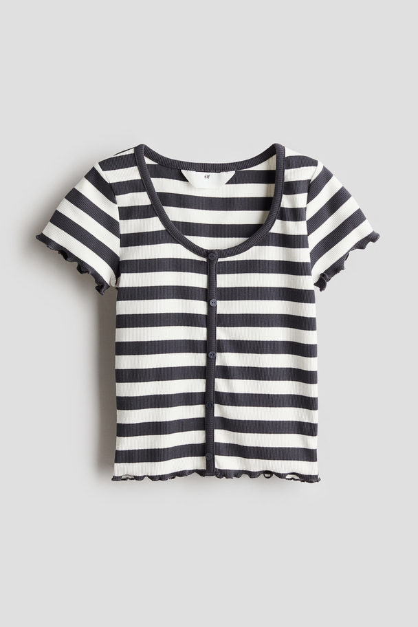 H&M Ribbet T-shirt Mørkegrå/hvidstribet
