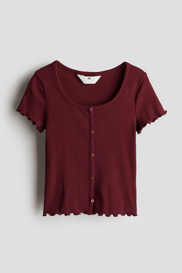 H&M Ribbed T-shirt Dark Red