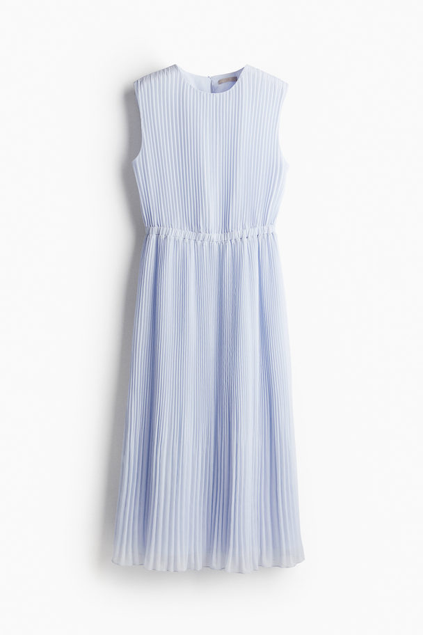 H&M Sleeveless Plissé Dress Light Blue