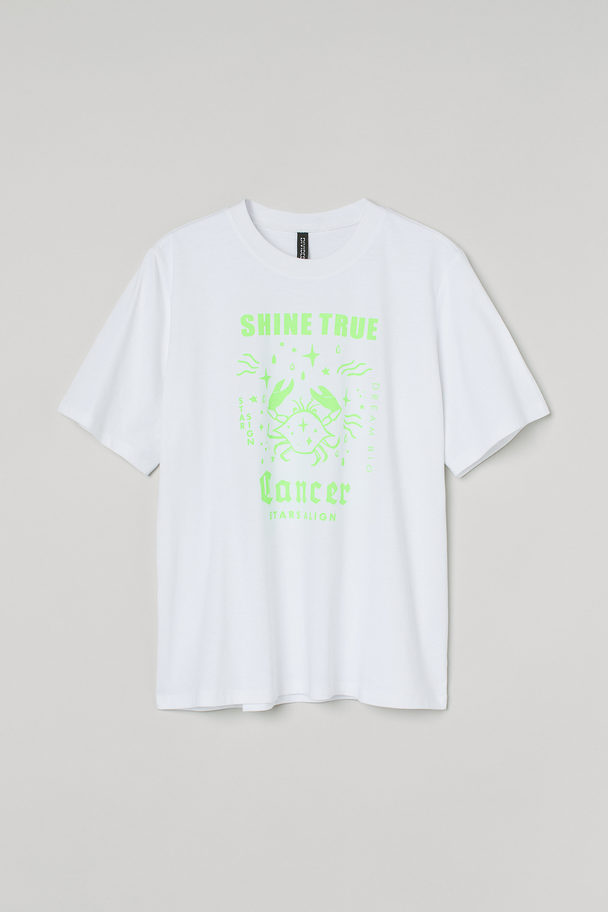 H&M T-shirt Med Stjernetegn Hvid/krebs