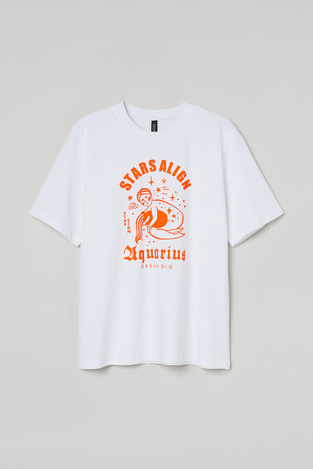H&M T-shirt Med Stjernetegn Hvid/vandmand