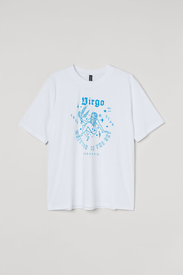 H&M T-shirt Med Stjernetegn Hvit/jomfruen