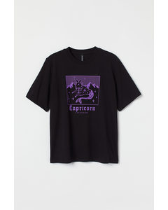 T-shirt Met Sterrenbeeld Zwart/steenbok