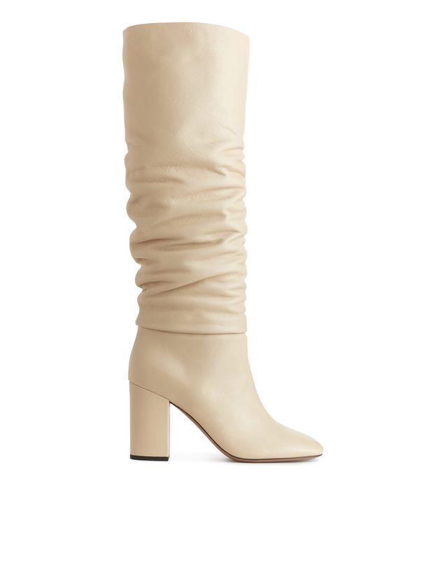 ARKET Slouchy Leather Boots Light Beige