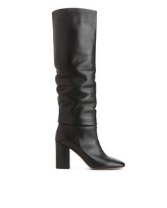 Slouchy Leather Boots Black