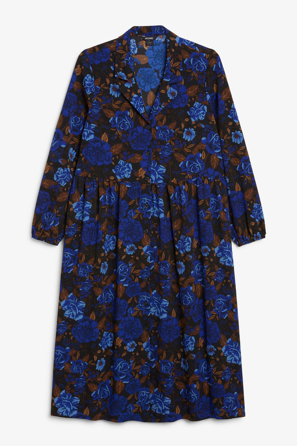 Monki Bright Blue Floral Midi Shirt Dress Blue Rose