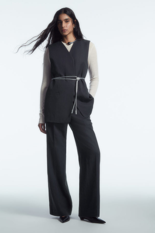 COS Pleated Linen-blend Wide-leg Trousers Dark Grey