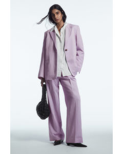 Pleated Linen-blend Wide-leg Trousers Lilac