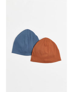 2-pack Ribbed Cotton Jersey Hats Blue/dark Orange