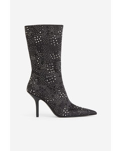 Høyhælte Boots Med Strass Sort