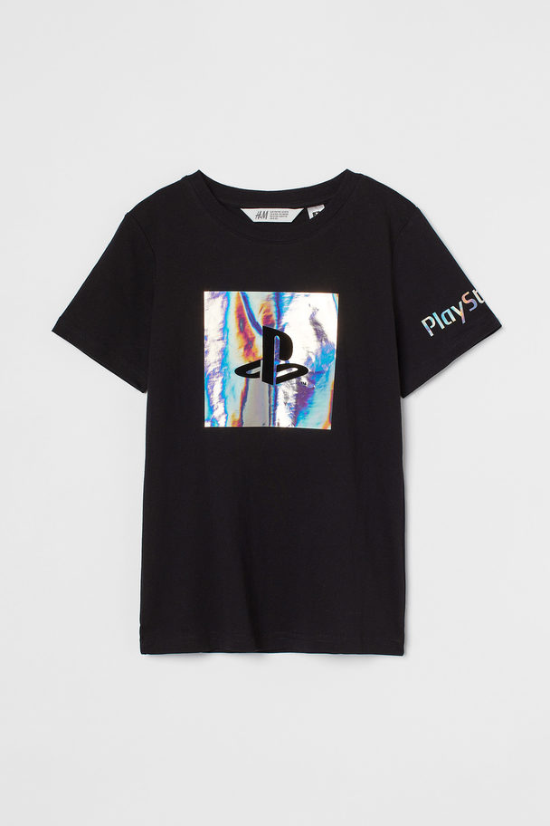 H&M Printed T-shirt Black/playstation