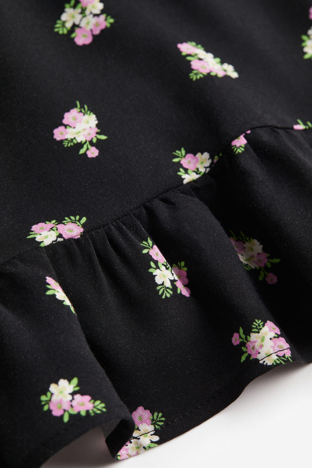 H&M Flutter-sleeved Off-the-shoulder Dress Black/floral