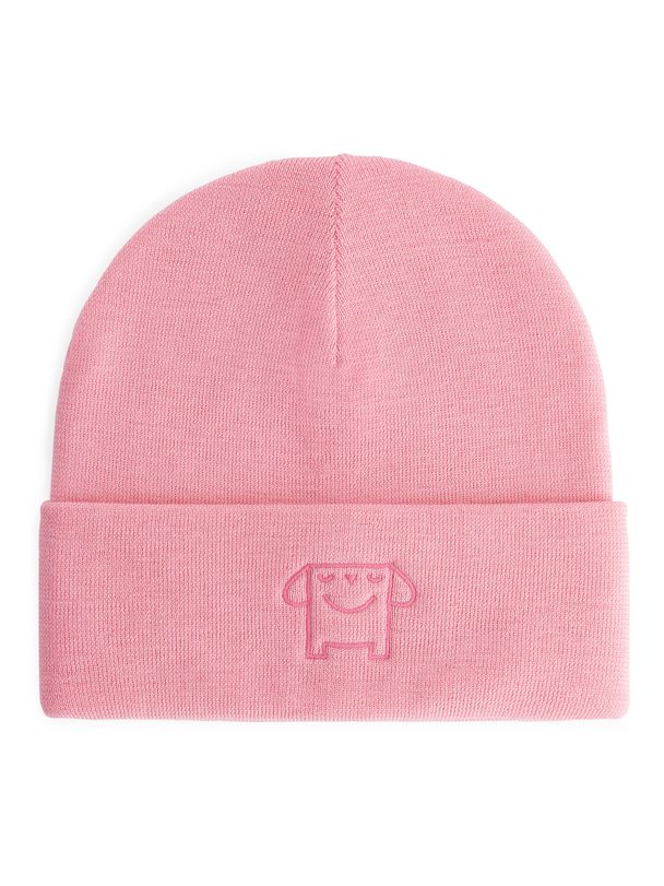 Arket Embroidered Wool Beanie Pink