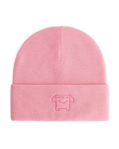 Embroidered Wool Beanie Pink