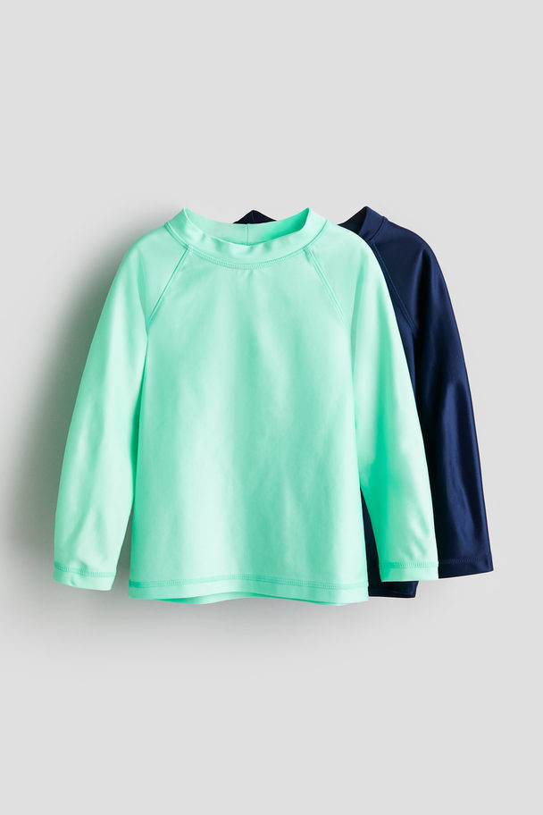 H&M 2er-Pack Badeshirts mit UPF 50 Mintgrün/Marineblau