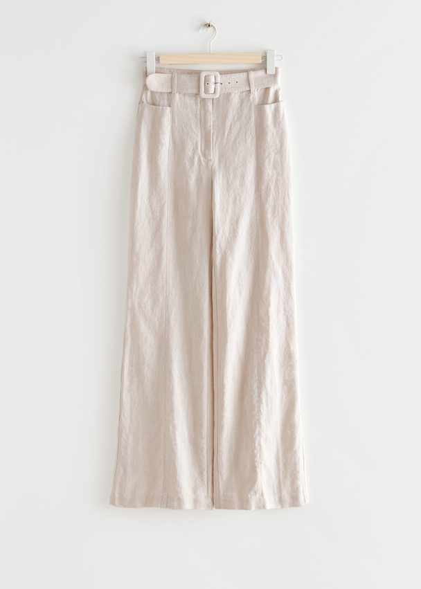 & Other Stories Flared Linen Trousers Cream