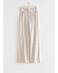 Flared Linen Trousers Cream