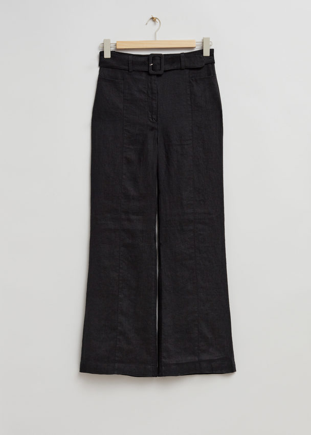 & Other Stories Flared Linen Trousers Black