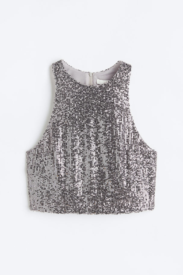 H&M Sequined Vest Top Silver-coloured