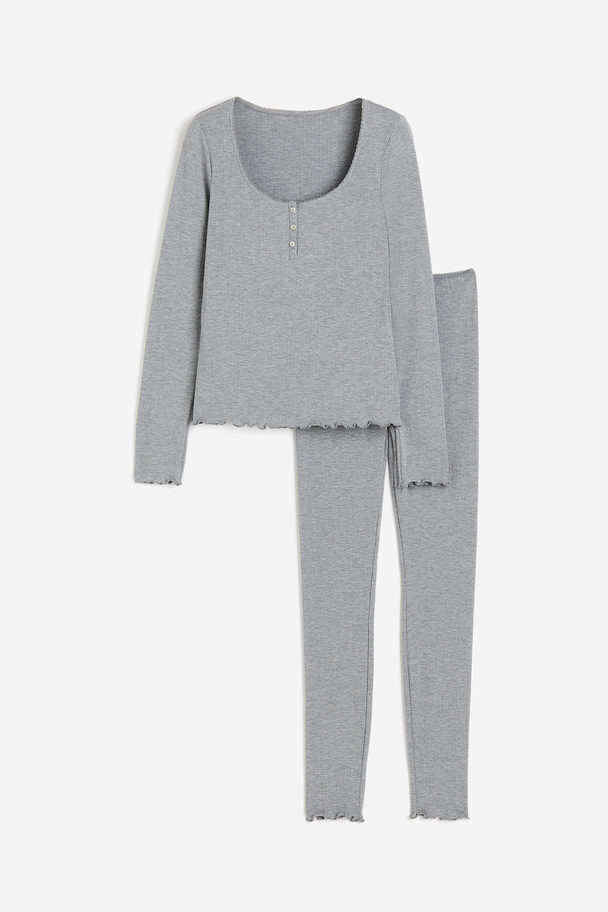 H&M Pyjamas Med Topp Og Bukse Gråmelert