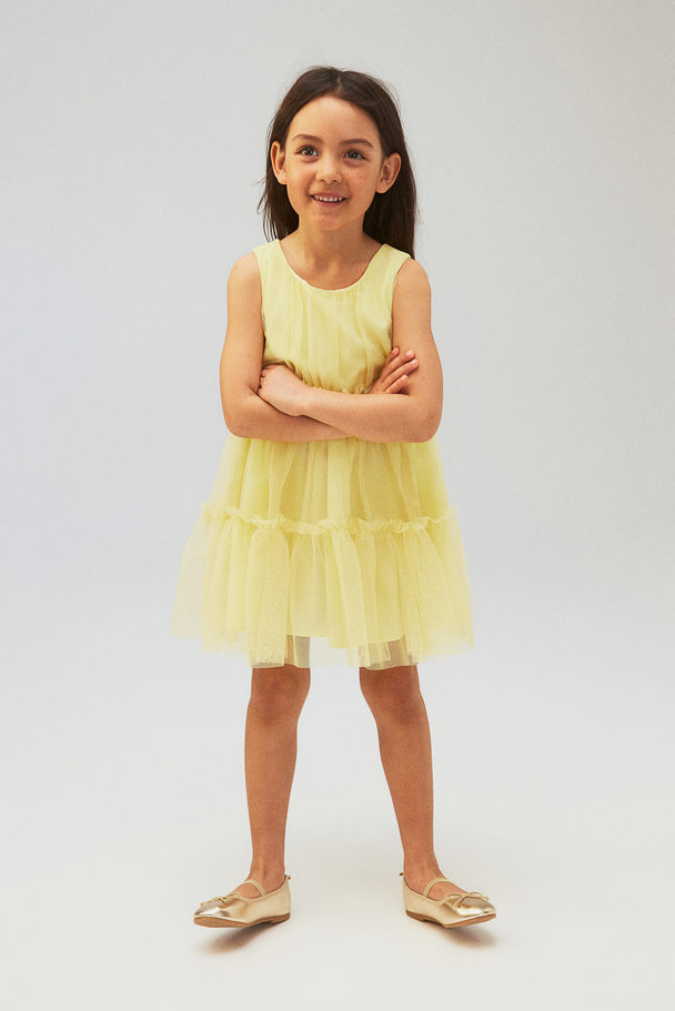H&M Frill-trimmed Tulle Dress Light Yellow