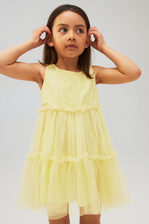 H&M Frill-trimmed Tulle Dress Light Yellow