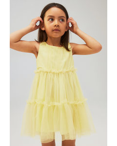 Frill-trimmed Tulle Dress Light Yellow