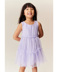 Frill-trimmed Tulle Dress Purple