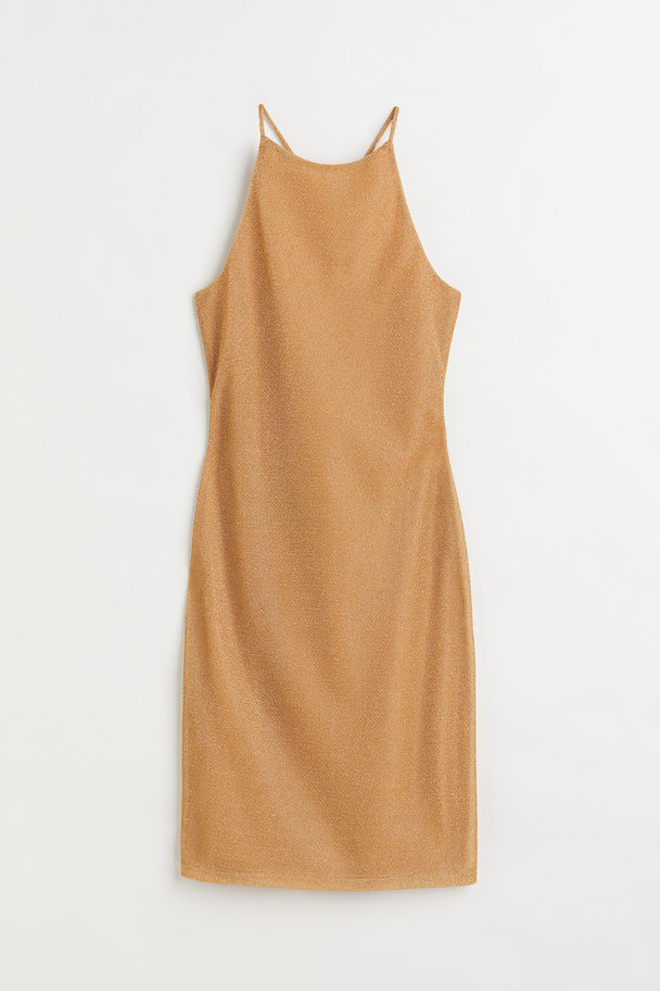 H&M Geripptes Bodycon-Kleid Goldfarben