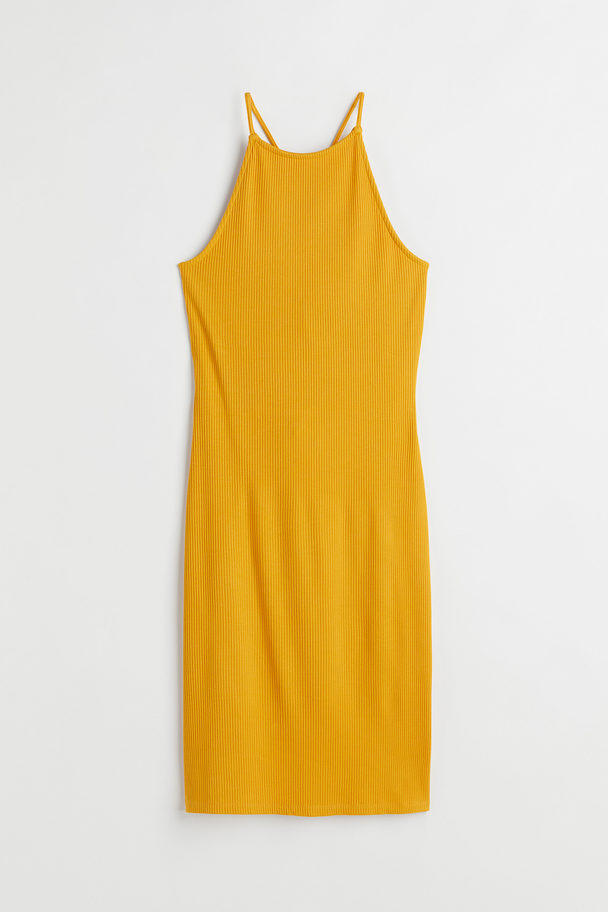 H&M Ribbed Bodycon Dress Yellow