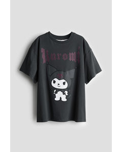 Oversized T-Shirt mit Print Dunkelgrau/Kuromi