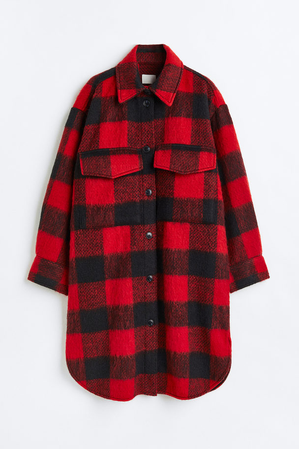 H&M Oversized Long Shacket Red/checked