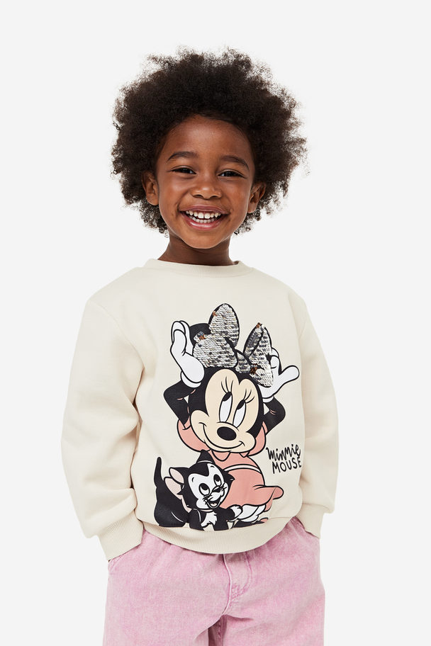 H&M Printed Sweatshirt Cream/minnie Mouse