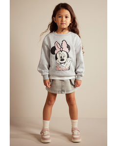 Sweatshirt Med Tryk Lysegråmeleret/minnie Mouse
