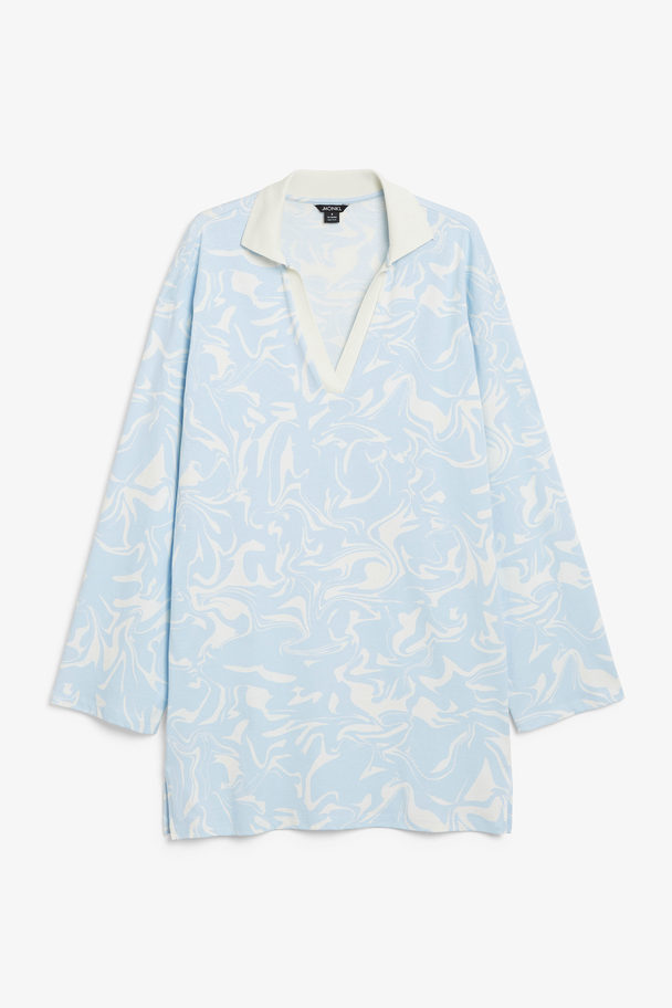 Monki Relaxed Cotton Dress Blue And White