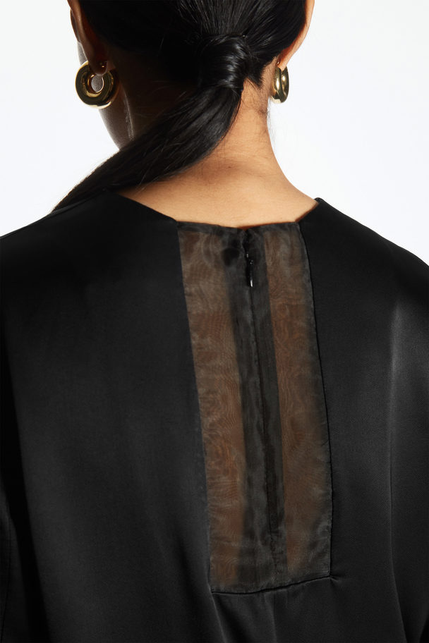 COS Organza-panelled Midi Dress Black