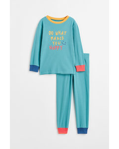 Cotton Pyjamas Turquoise/block-coloured