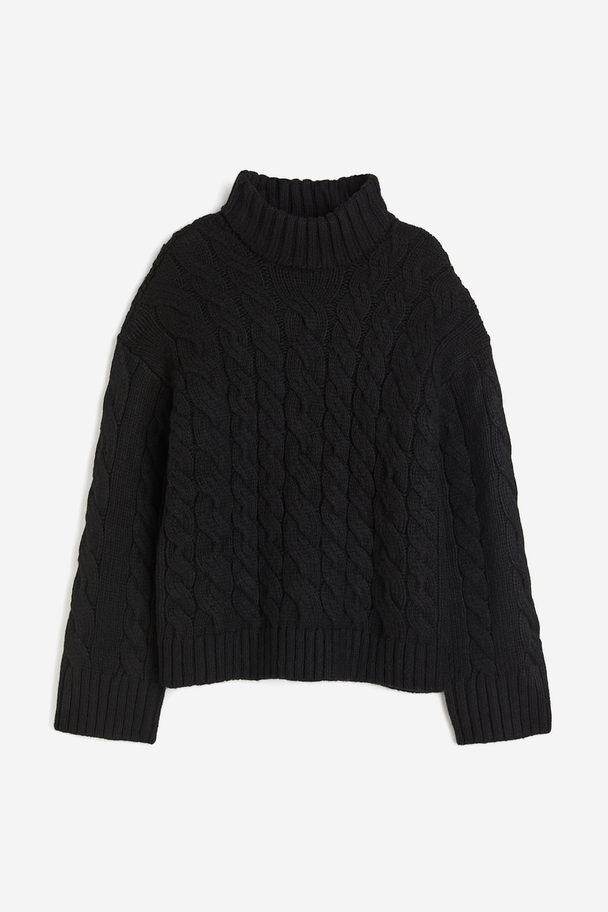 H&M Cable-knit Turtleneck Jumper Black