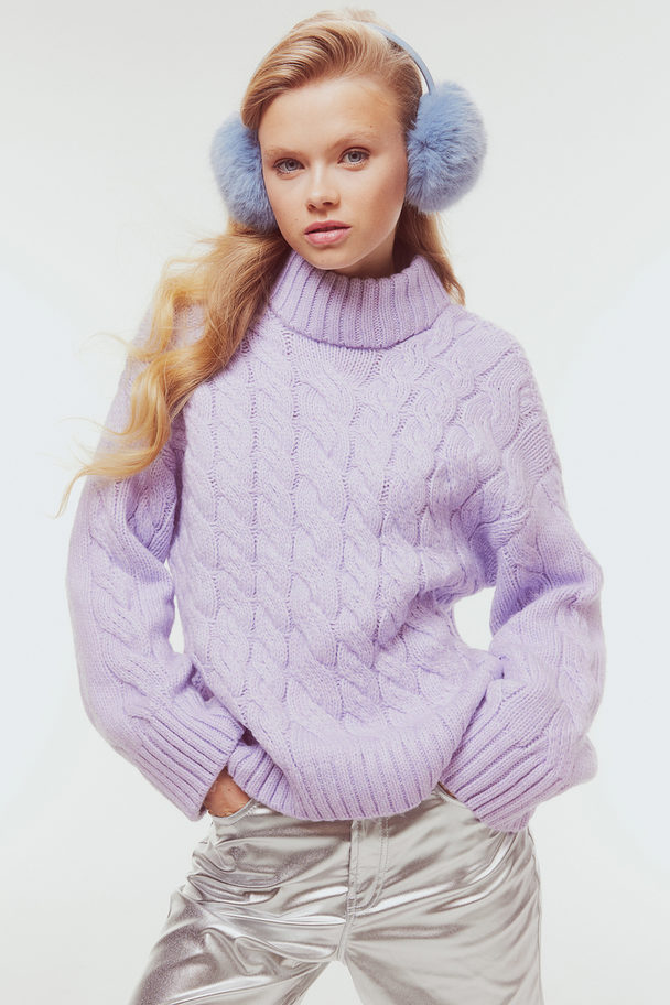 H&M Cable-knit Turtleneck Jumper Light Purple