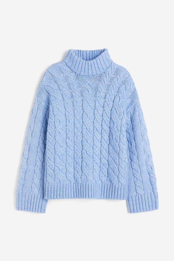 H&M Cable-knit Turtleneck Jumper Light Blue