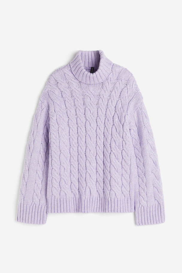 H&M Cable-knit Turtleneck Jumper Light Purple