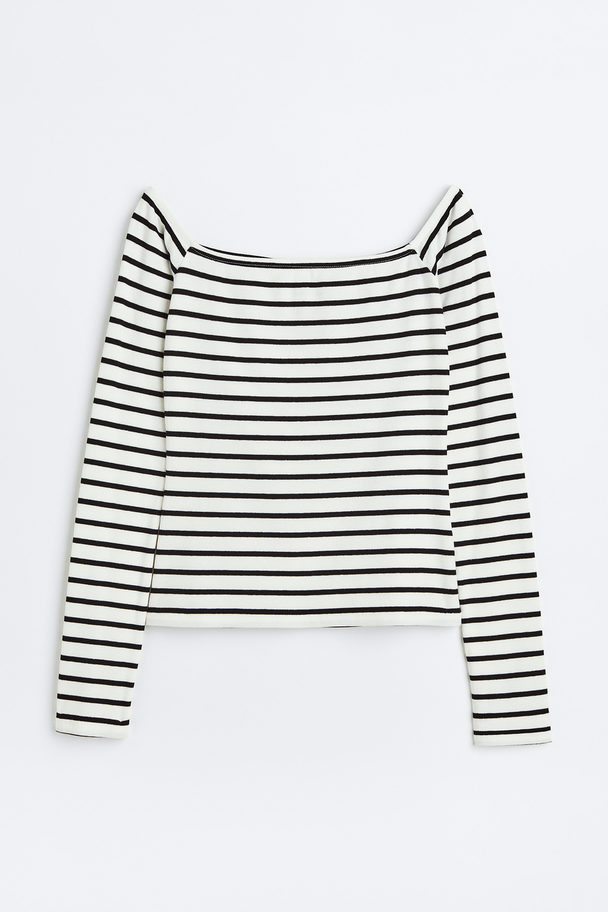 H&M Ribbed Off-the-shoulder Top White/striped