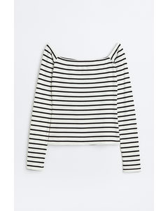 Ribbed Off-the-shoulder Top White/striped