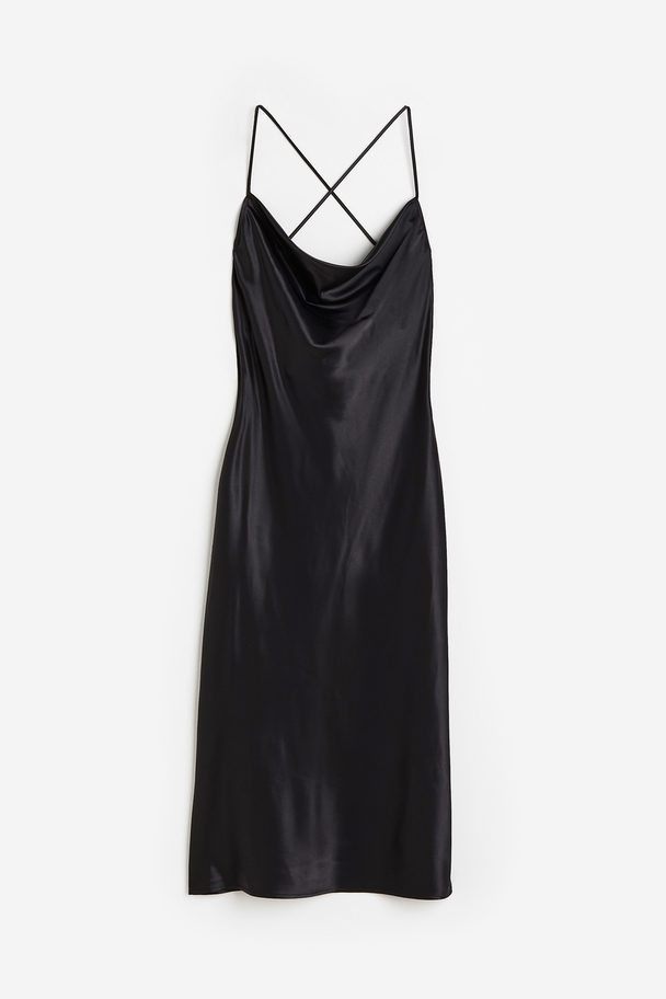 H&M Slip In-kjole I Sateng Sort