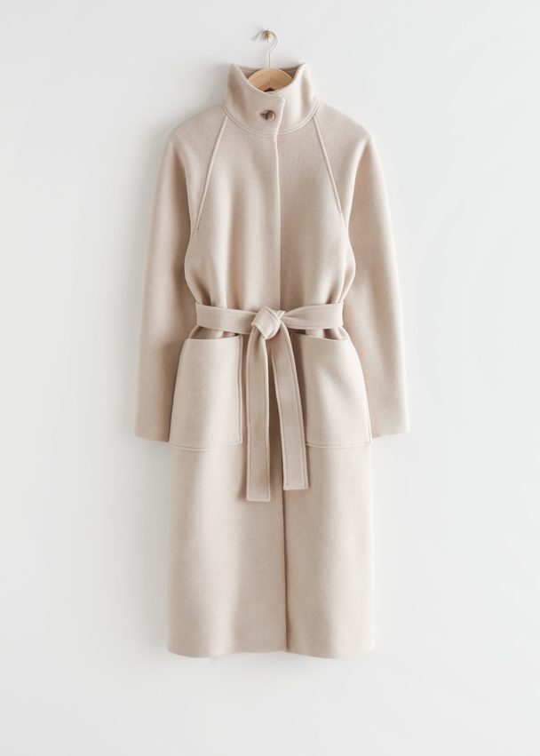 & Other Stories Relaxed Belted Wool Coat Oatmeal