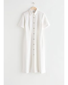 Shell Button Shirt Midi Dress White